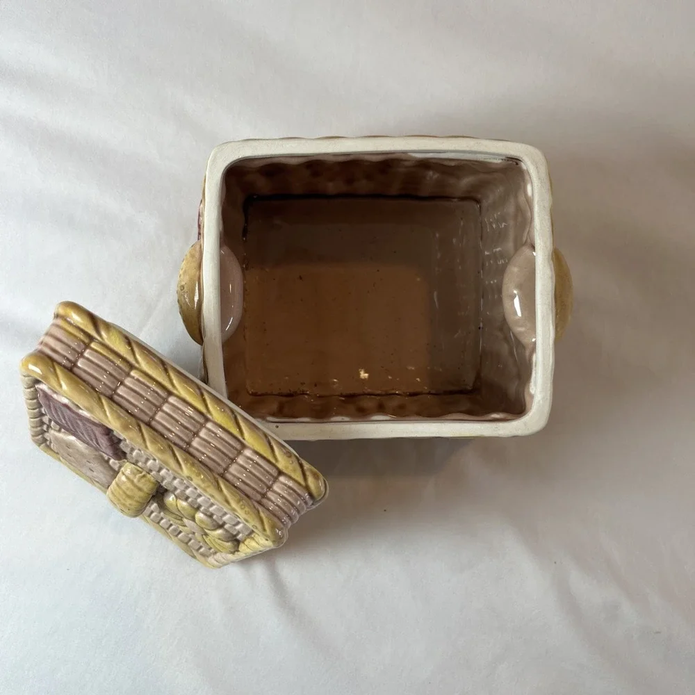 Vintage Ceramic Weaved Basket Looking Biscuit‎ Jar With Lid  5